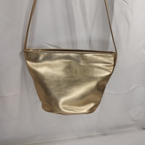 Linea & Milano Gold Faux Leather Crossbody Bag Braided Accents Zip Close - Picture 3 of 6